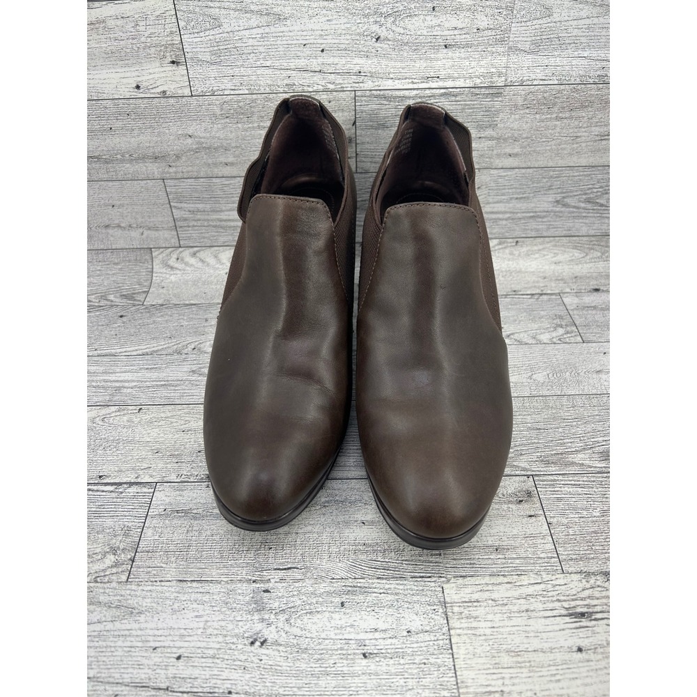 Rockport Women Brown Leather Block Heel Ankle Booties Chelsea Slip On Size 7.5M